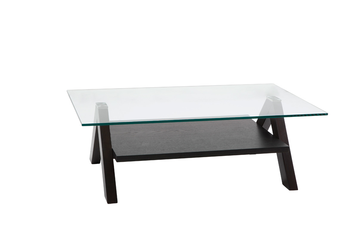 Tavolino design rettangolare BAILEY colore wenge e piano in vetro temperato  image 1