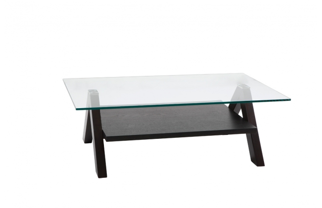 Tavolino design rettangolare BAILEY colore wenge e piano in vetro temperato 