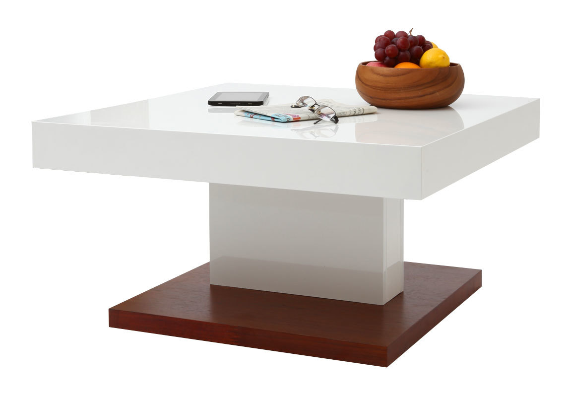 Tavolino design ripiano scorrevole, laccato colore bianco e legno FUTURA