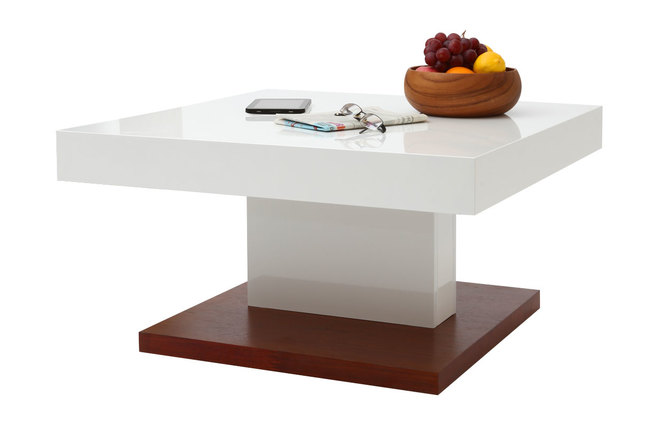 Tavolino design ripiano scorrevole, laccato colore bianco e legno FUTURA