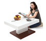 Tavolino design ripiano scorrevole, laccato colore bianco e legno FUTURA