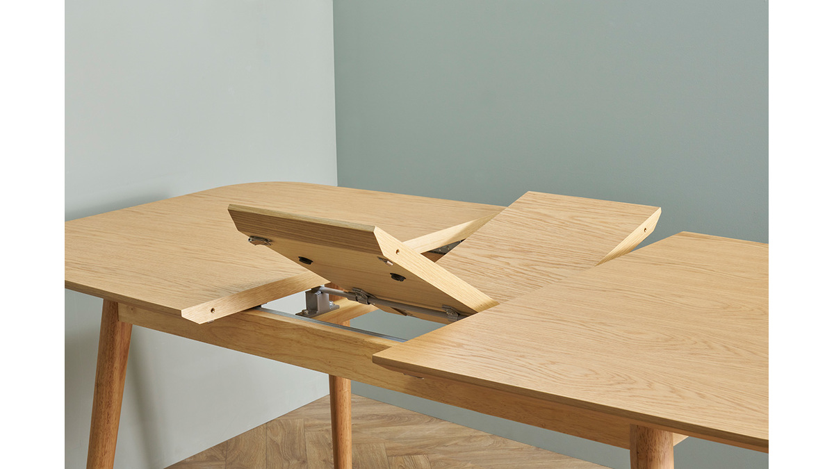 Tavolo allungabile con allunghe integrate rettangolare in legno chiaro rovere L140-170 cm ANK