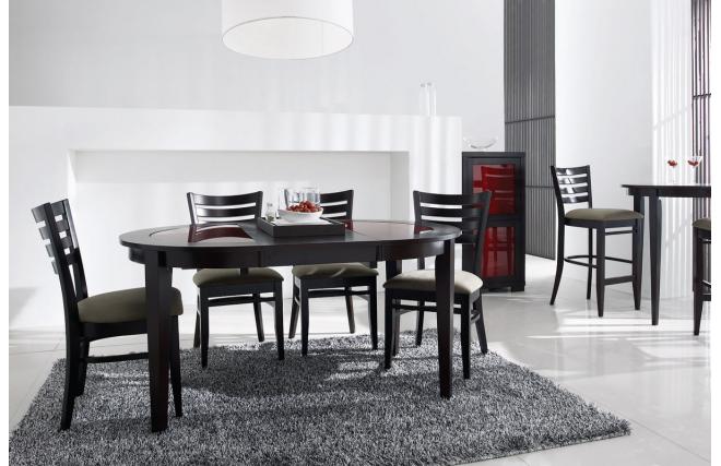 Tavolo allungabile rosso SARA - quercia colore wenge - piano in vestro rosso