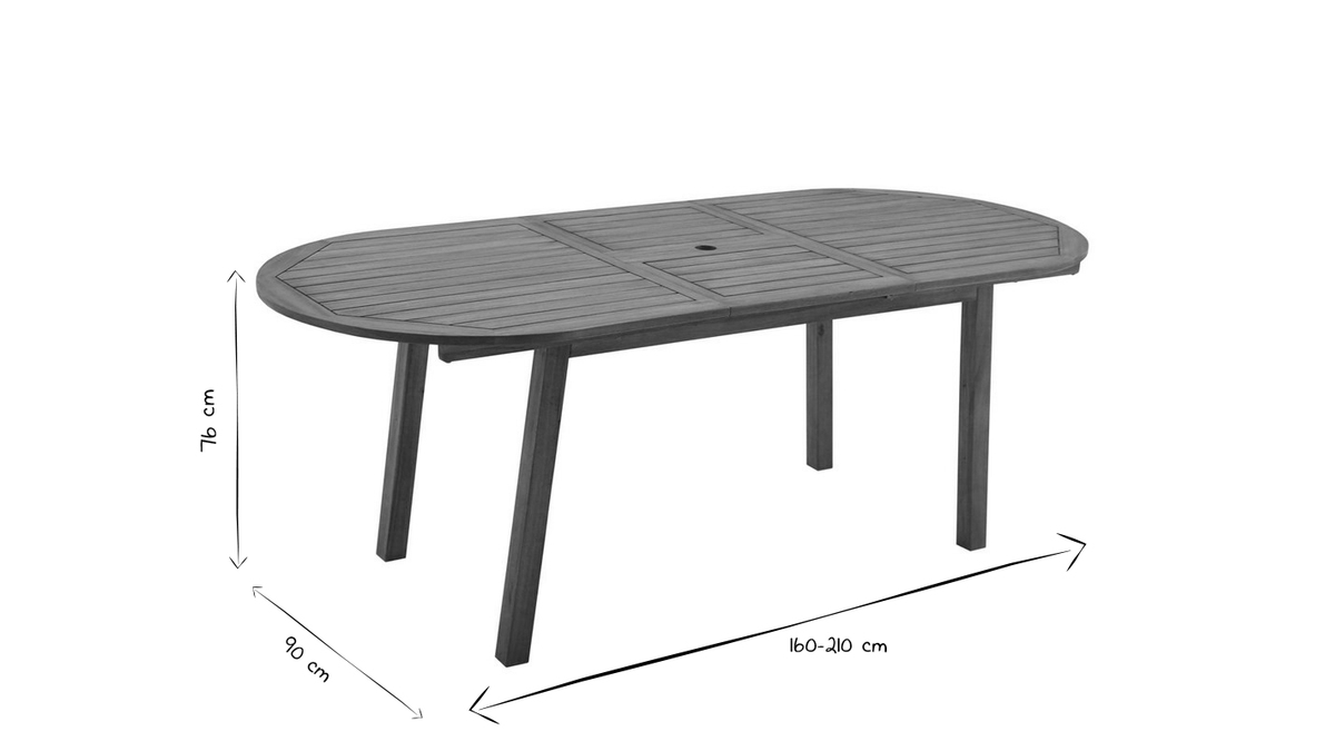 Tavolo da giardino allungabile allunghe integrate in legno massello L160-210 MAYEL