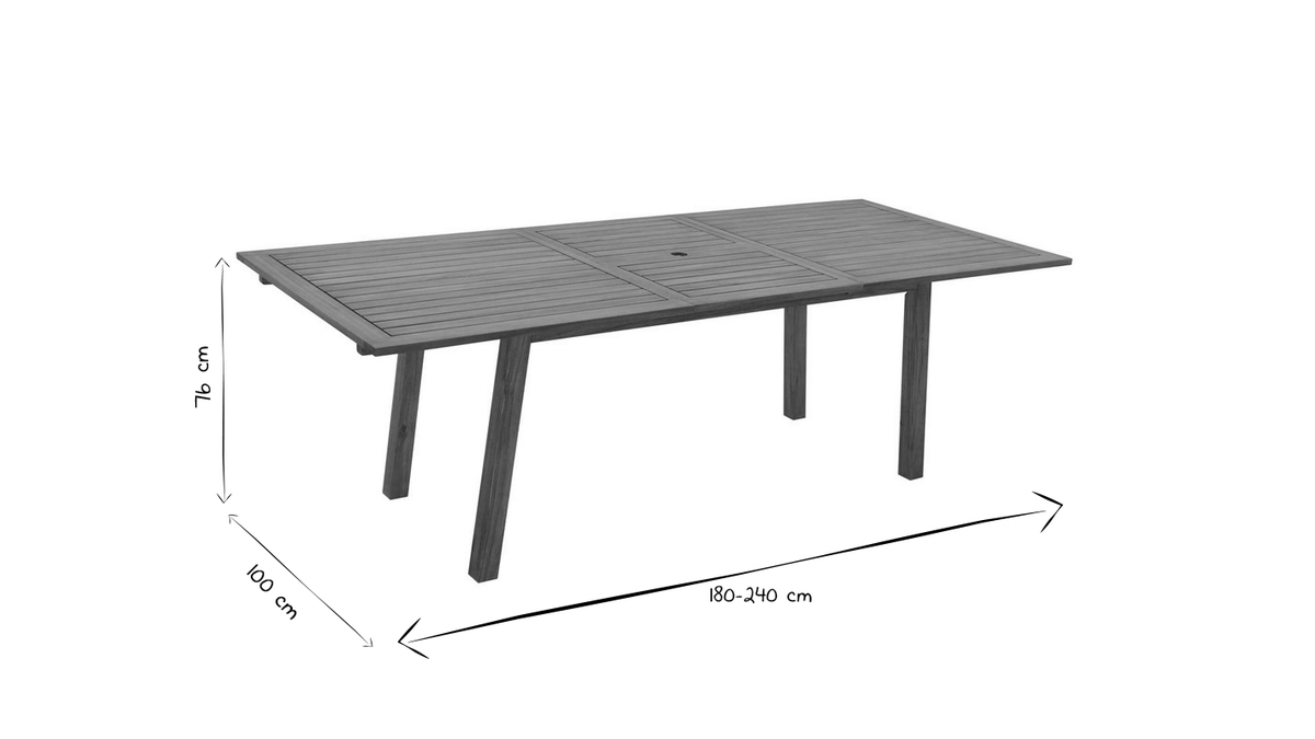 Tavolo da giardino allungabile allunghe integrate in legno massello L180-240 MAYEL