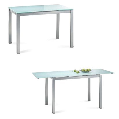 Tavolo da pranzo design in metallo laccato e vetro temperato bianco Baltimore.