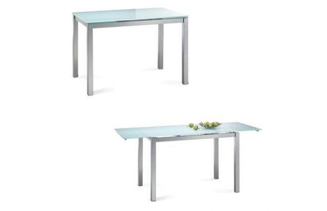 Tavolo da pranzo design in metallo laccato e vetro temperato bianco Baltimore.
