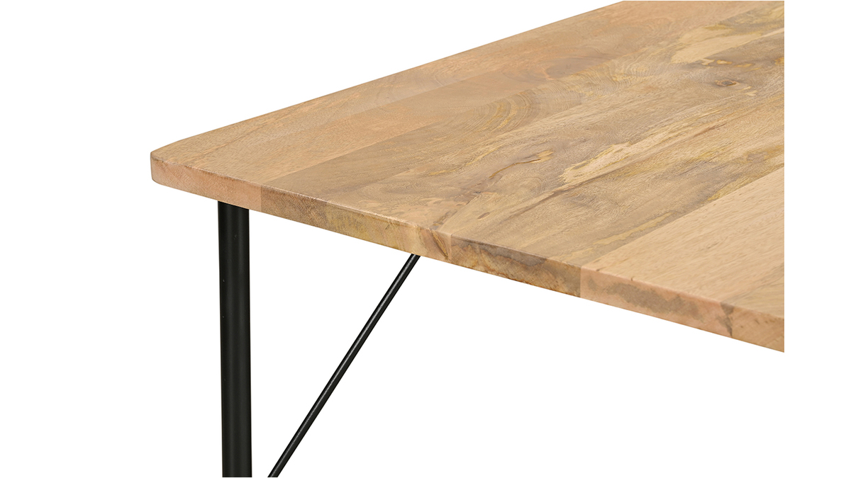 Tavolo da pranzo rettangolare in legno chiaro massello di mango e metallo nero L180 cm JUDE