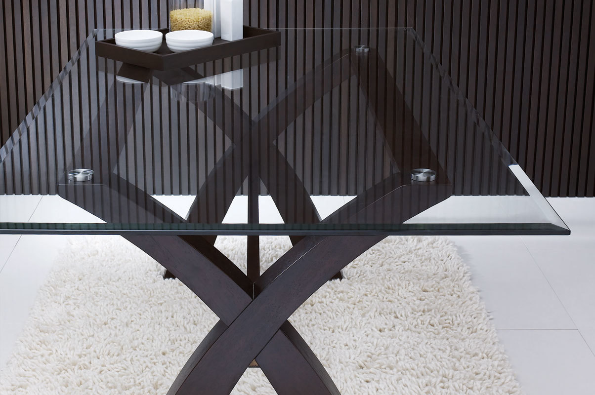 Tavolo NICOLAS in quercia e piano vetro colore wenge