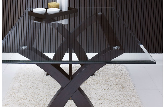 Tavolo NICOLAS in quercia e piano vetro colore wenge