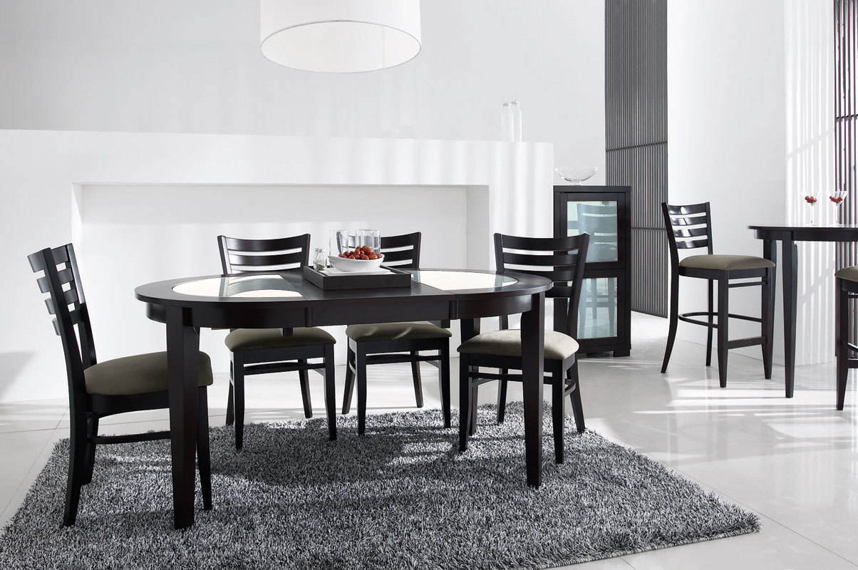 Tavolo rotondo allungabile SARA - rovere colore wenge - piano in vetro smerigliato