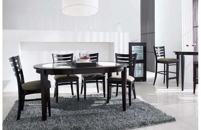 Tavolo rotondo allungabile SARA - rovere colore wenge - piano in vetro smerigliato