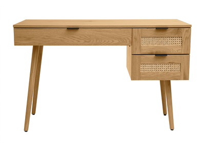 Scrivania in legno chiaro, intreccio di rattan e metallo nero 3 cassetti L120 cm MANILLE