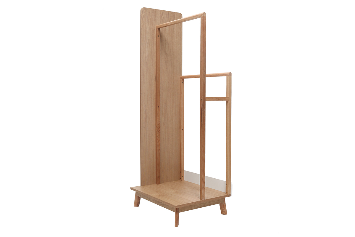Appendiabiti con specchio in legno chiaro e bianco TAYA