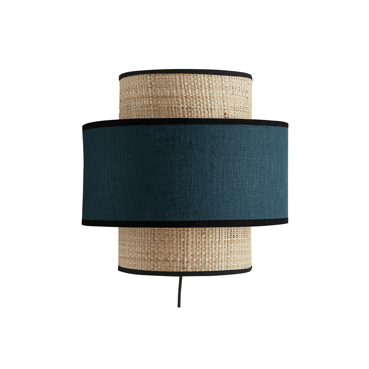 Applique a muro bi-materiale in fibra di rafia e lino blu anatra H24 cm LITCHI