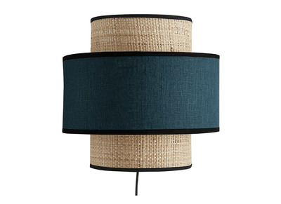 Applique a muro bi-materiale in fibra di rafia e lino blu anatra H24 cm LITCHI