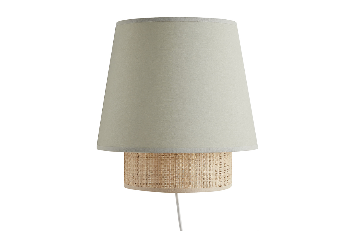 Applique a muro design in cotone verde salvia e fibra di rafia naturale H25 cm JUME