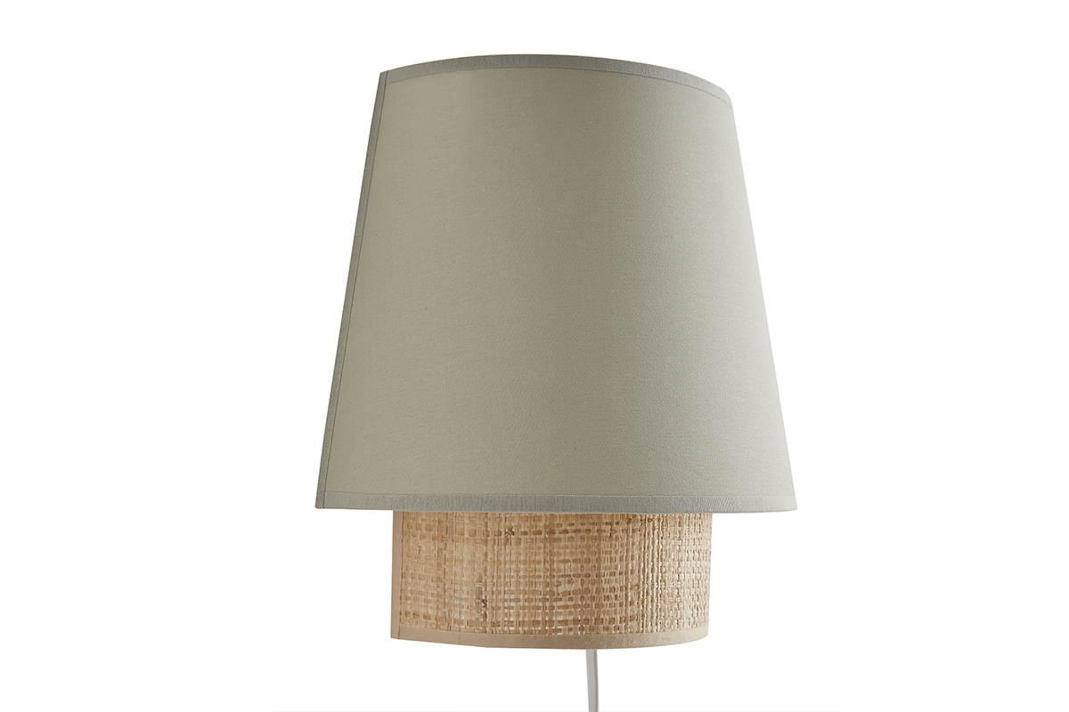 Applique a muro design in cotone verde salvia e fibra di rafia naturale H25 cm JUME