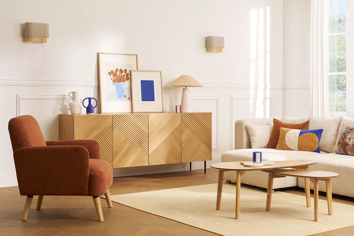 Applique a muro in lino beige e motivo a intreccio in rattan naturale H20 cm TIWY