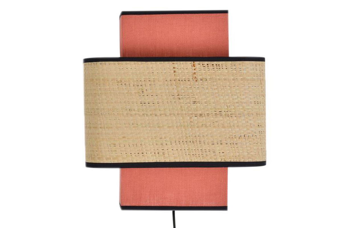 Applique a muro in lino rosso mattone e fibra di rafia TERA