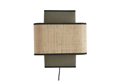 Applique a muro in lino verde kaki e fibra di rafia naturale H28 cm TERA