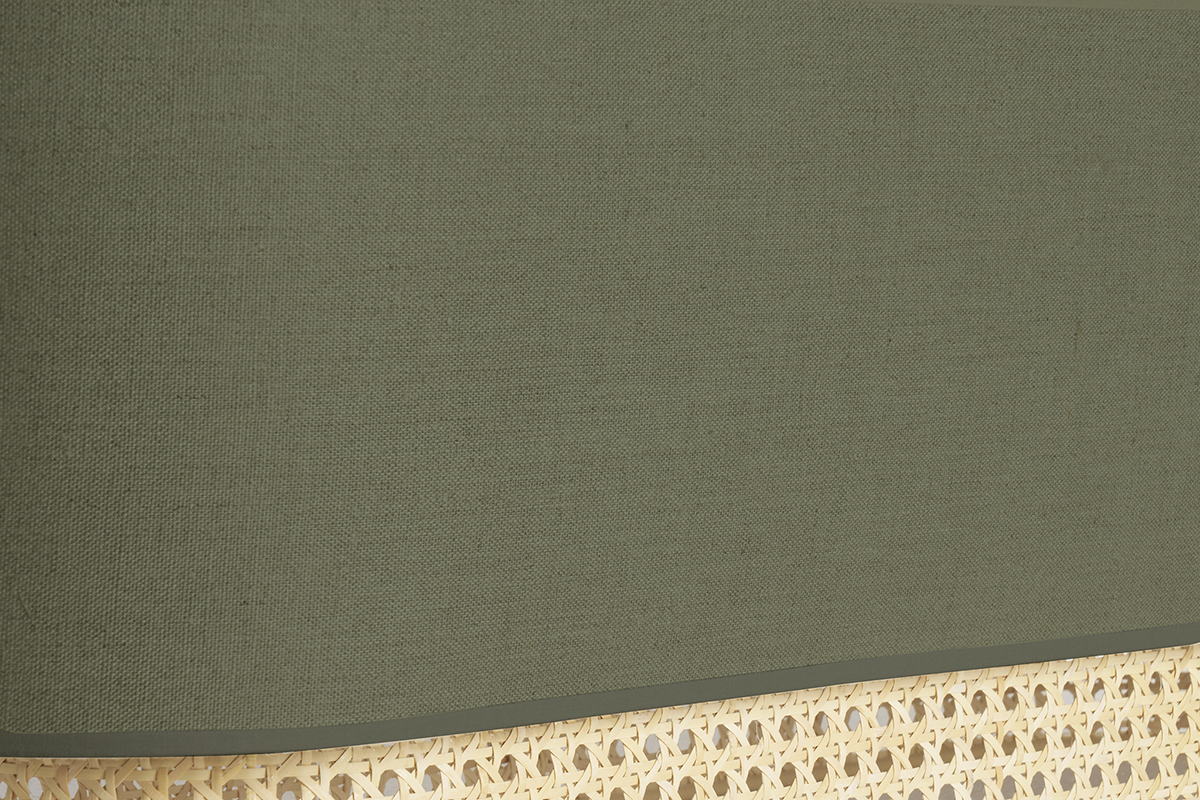 Applique a muro in lino verde kaki e motivo a intreccio rattan naturale H20 cm TIWY