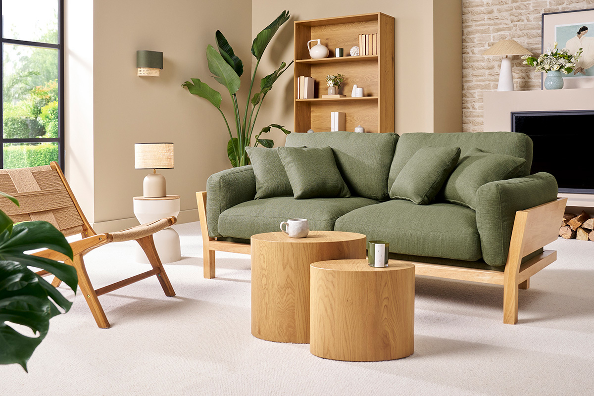 Applique a muro in lino verde kaki e motivo a intreccio rattan naturale H20 cm TIWY