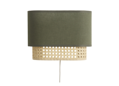 Applique a muro in lino verde kaki e motivo a intreccio rattan naturale H20 cm TIWY
