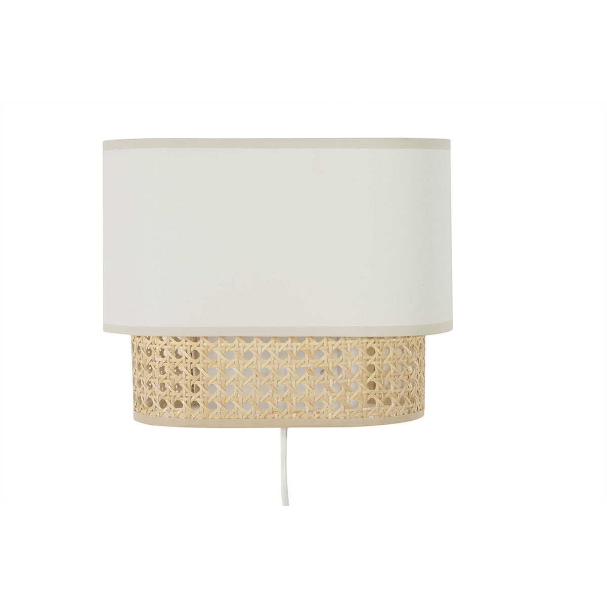 Applique a muro in tessuto bianco e motivo a intreccio in rattan naturale H20 cm TIWY