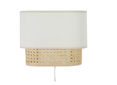Applique a muro in tessuto bianco e motivo a intreccio in rattan naturale H20 cm TIWY