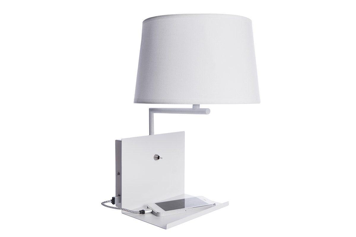 Applique da parete design con presa USB in metallo Bianco PLUG