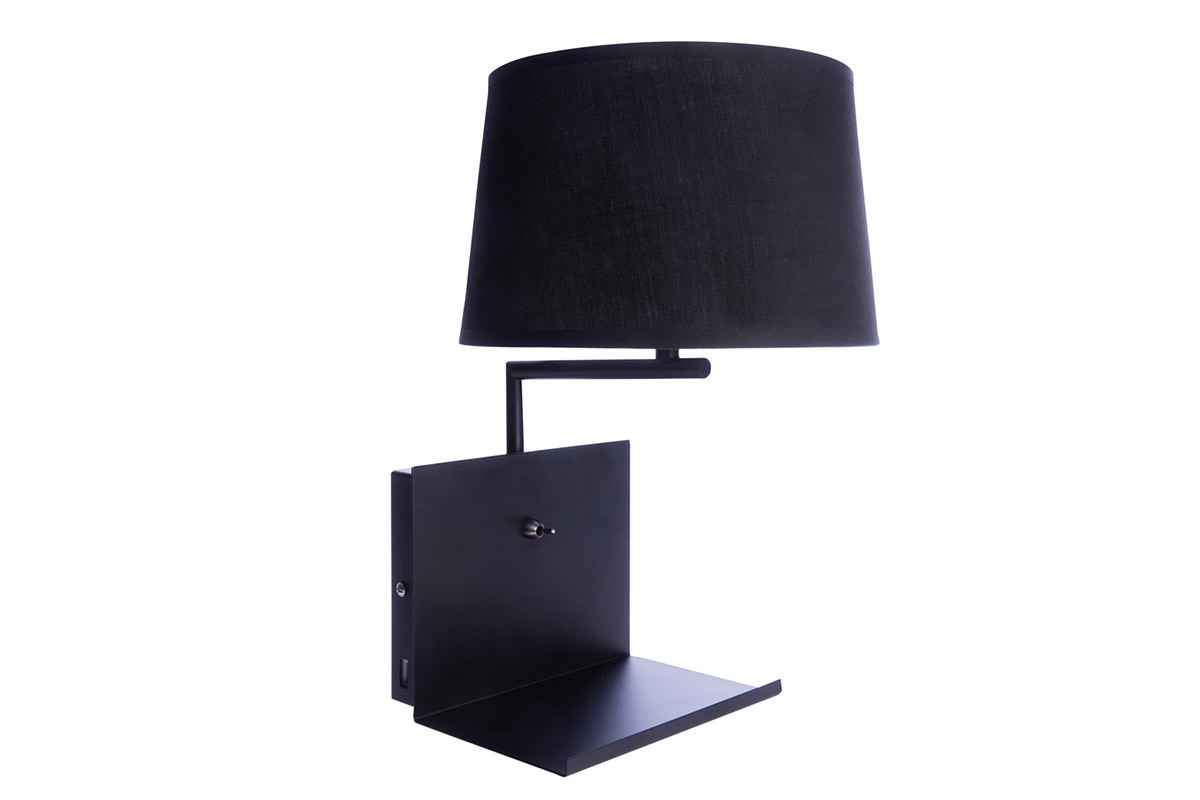 Applique da parete design con presa USB in metallo Nero PLUG
