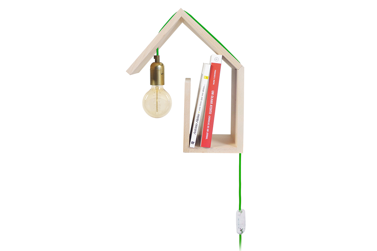 Applique da parete di design, fissaggio a sinistra, cavo verde, modello: HUT