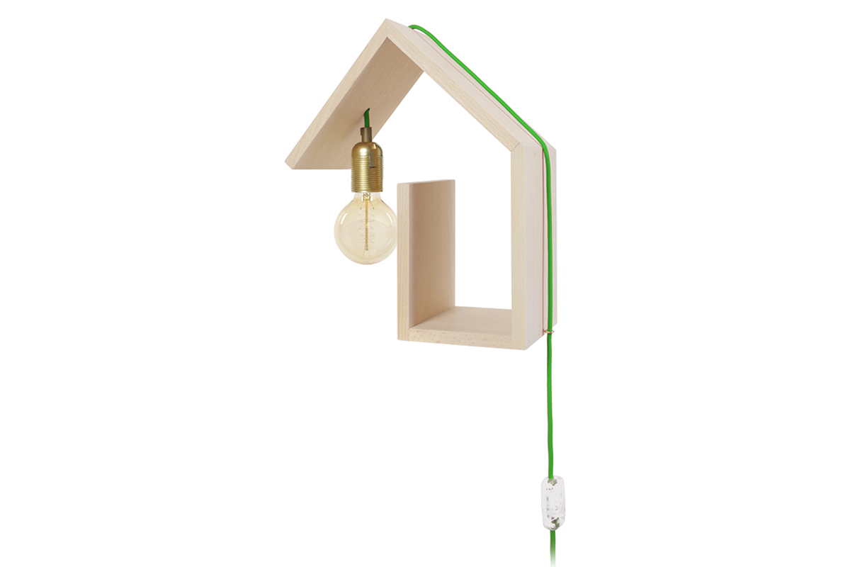 Applique da parete di design, fissaggio a sinistra, cavo verde, modello: HUT