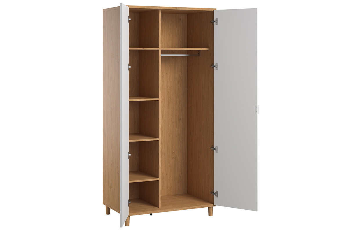 Armadio guardaroba bianco e legno LOU