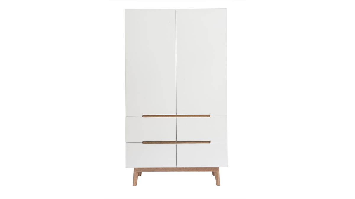 Armadio guardaroba scandinavo bianco e legno chiaro KELMA