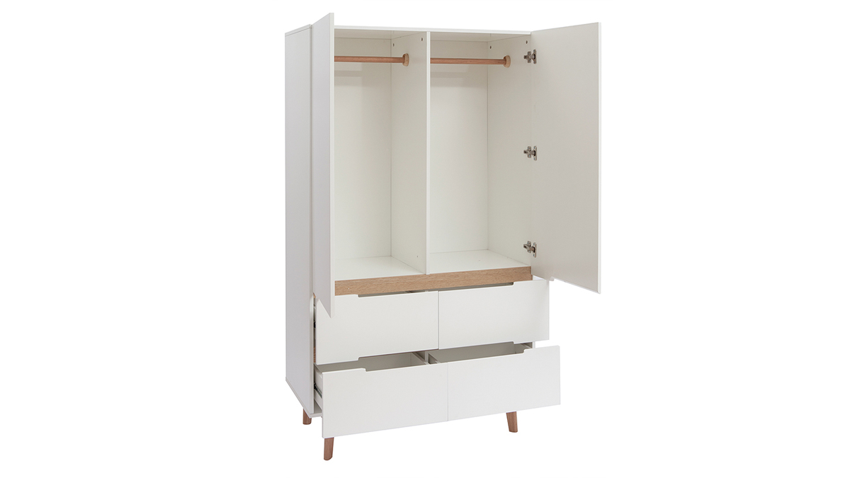 Armadio guardaroba scandinavo bianco e legno chiaro KELMA