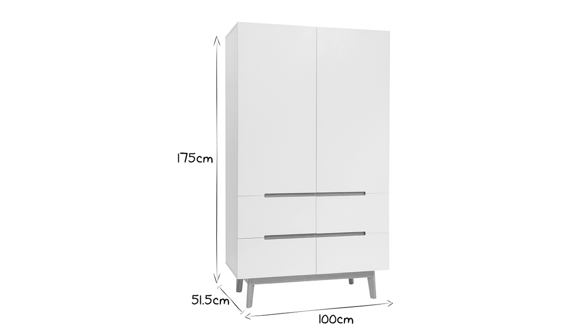 Armadio guardaroba scandinavo bianco e legno chiaro KELMA