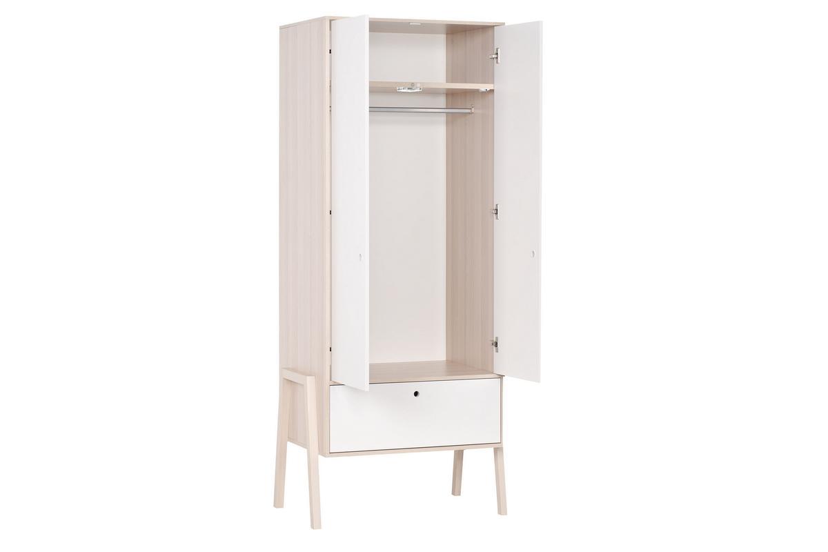 Armadio/guardaroba scandinavo legno chiaro e bianco KELMA