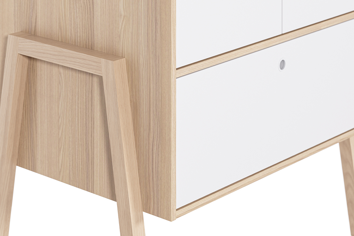 Armadio/guardaroba scandinavo legno chiaro e bianco KELMA
