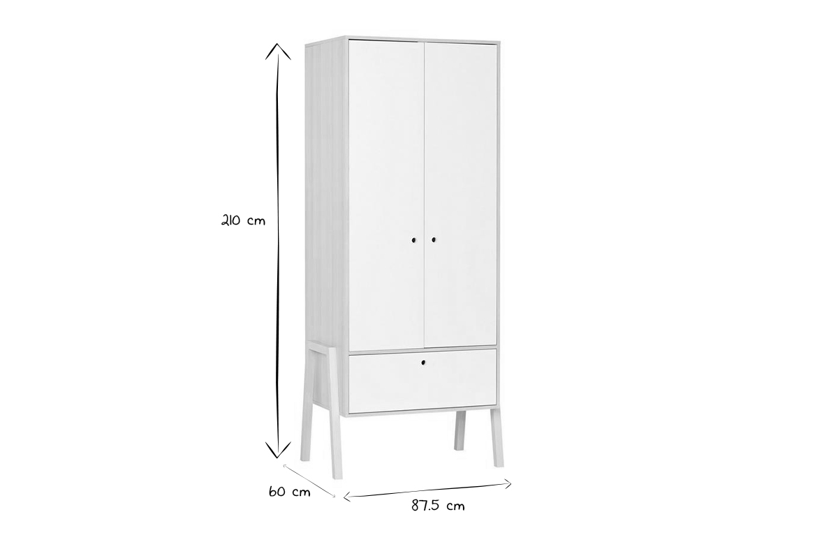 Armadio/guardaroba scandinavo legno chiaro e bianco KELMA