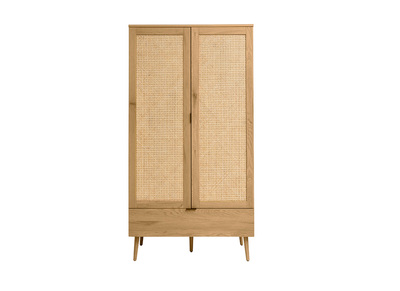 Armadio in legno chiaro, intreccio di rattan e metallo nero H190 cm MANILLE