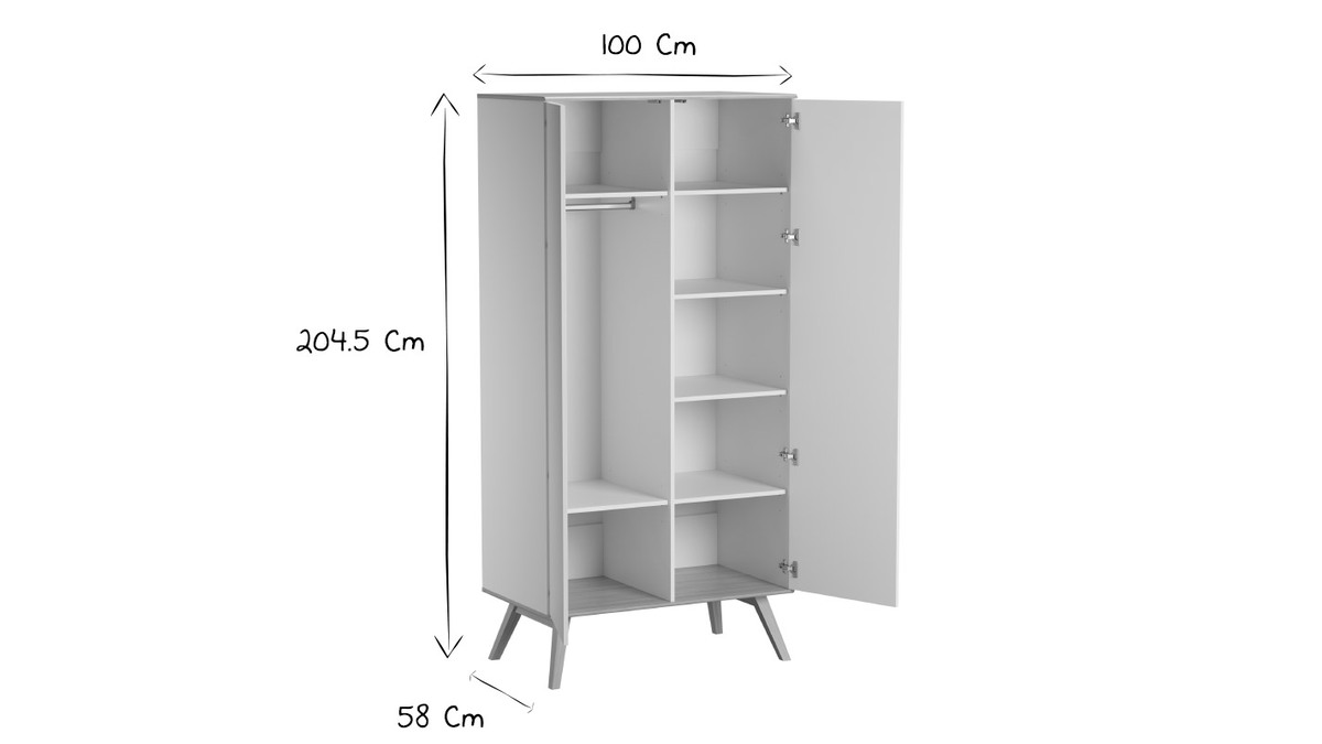 Armadio scandinavo bianco e legno chiaro MAHE