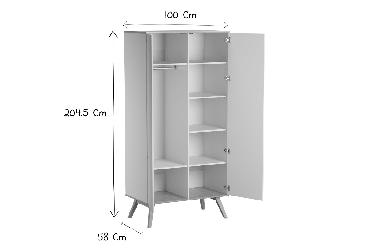 Armadio scandinavo bianco e legno chiaro MAHE