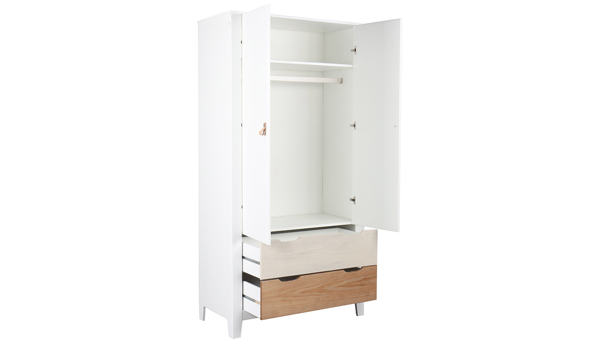 Armadio scandinavo con appendiabiti e cassettiera in legno bianco MOLENE