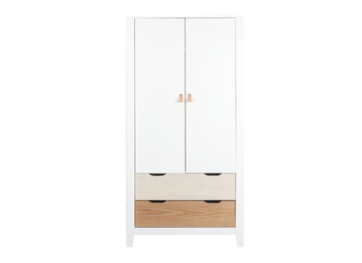 Armadio scandinavo con appendiabiti e cassettiera in legno bianco MOLENE - Armadio scandinavo con appendiabiti e cassettiera in legno bianco MOLENE