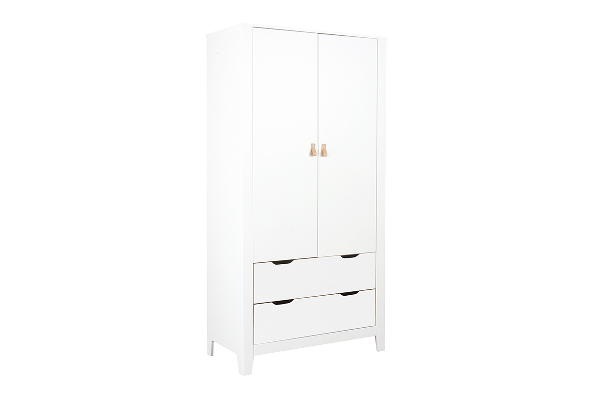 Armadio scandinavo con appendiabiti e cassettiera in legno bianco MOLENE