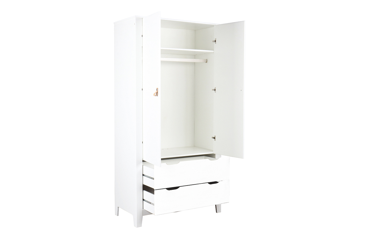 Armadio scandinavo con appendiabiti e cassettiera in legno bianco MOLENE