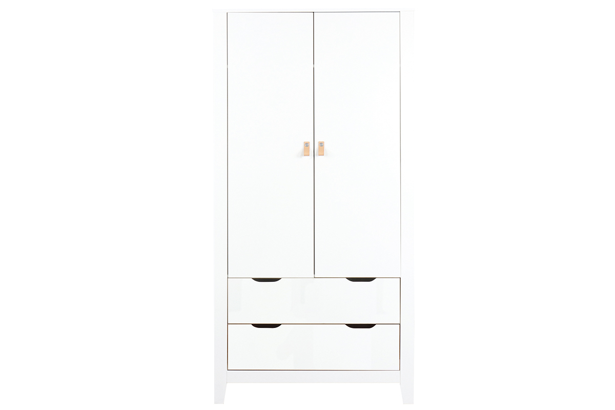 Armadio scandinavo con appendiabiti e cassettiera in legno bianco MOLENE