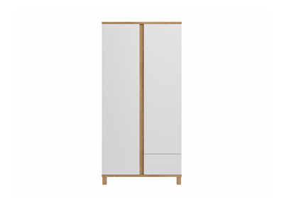 Armadio scandinavo con spazio appendiabiti e ripiani bianco e legno EILIE - Armadio scandinavo con spazio appendiabiti e ripiani bianco e legno EILIE